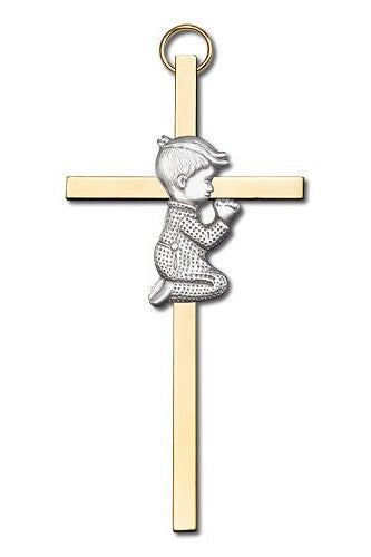 Engravable Praying Boy Brass Cross - FN4410SG-Inspirational Gifts-Bliss Mfg-Yes-Michigan Church Supply