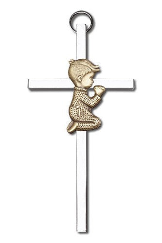 Engravable Praying Boy Silver Cross - FN4410GS-Inspirational Gifts-Bliss Mfg-Yes-Michigan Church Supply