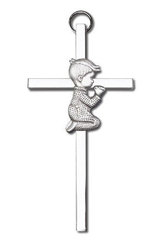 Engravable Praying Boy Silver Cross - FN4410SS-Inspirational Gifts-Bliss Mfg-Yes-Michigan Church Supply