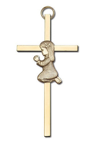 Engravable Praying Girl Brass Cross - FN4400GG-Inspirational Gifts-Bliss Mfg-Yes-Michigan Church Supply