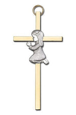 Engravable Praying Girl Brass Cross - FN4400SG-Inspirational Gifts-Bliss Mfg-Yes-Michigan Church Supply