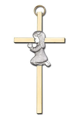 Engravable Praying Girl Brass Cross - FN4400SG-Inspirational Gifts-Bliss Mfg-Yes-Michigan Church Supply