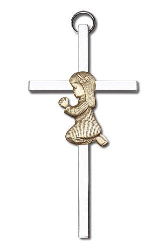 Engravable Praying Girl Silver Cross - FN4400GS-Inspirational Gifts-Bliss Mfg-Yes-Michigan Church Supply