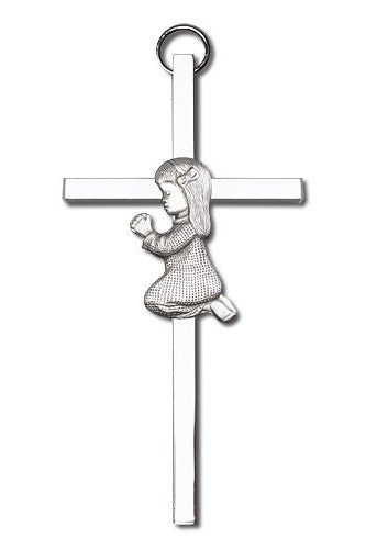 Engravable Praying Girl Silver Cross - FN4400SS-Inspirational Gifts-Bliss Mfg-Yes-Michigan Church Supply