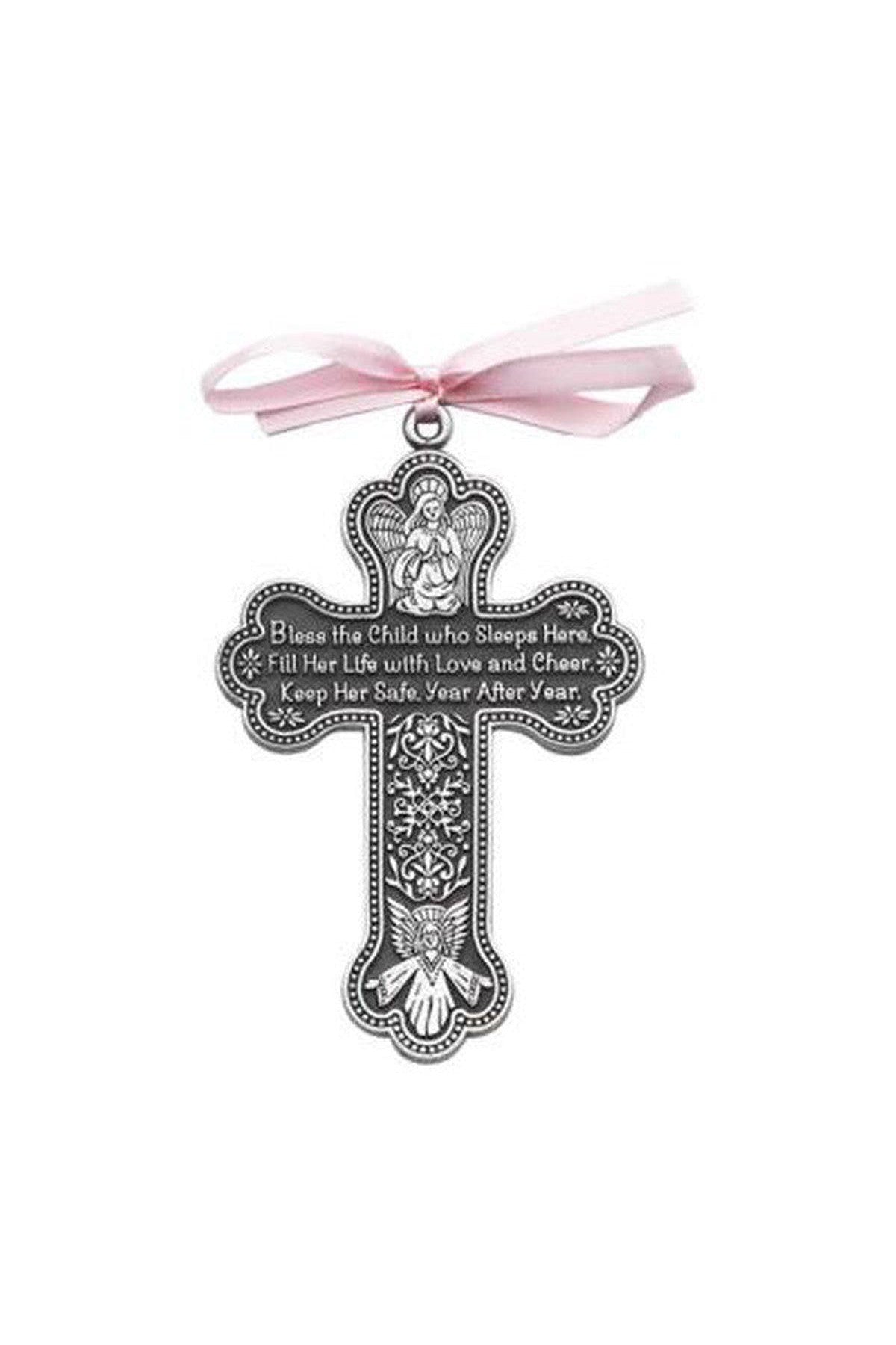 Engraved Pewter Baby Crib Ornament - Girl - GECM7-Inspirational Gifts-Cathedral Art Medal and CA Gifts-Michigan Church Supply