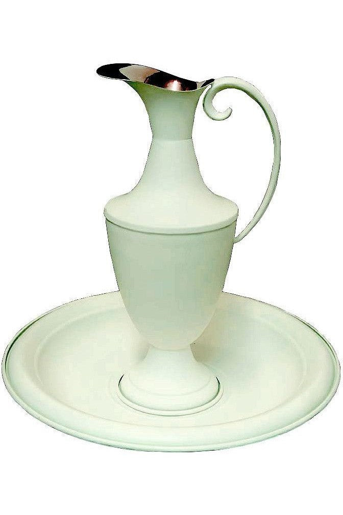 Ewer and Basin - DO5413-Church Life-MCS-DO-White Enamel over Nickel Plated Brass-Michigan Church Supply