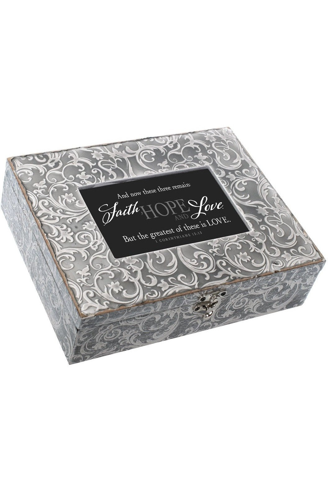 Exquisitely Embossed Grey Music Box - GPEMBGRGRACE-Inspirational Gifts-Cottage Garden-Michigan Church Supply