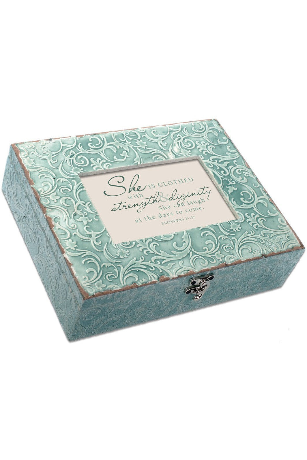 Exquisitely Embossed Teal Music Box - GPEMBSTGRACE-Inspirational Gifts-Cottage Garden-Michigan Church Supply