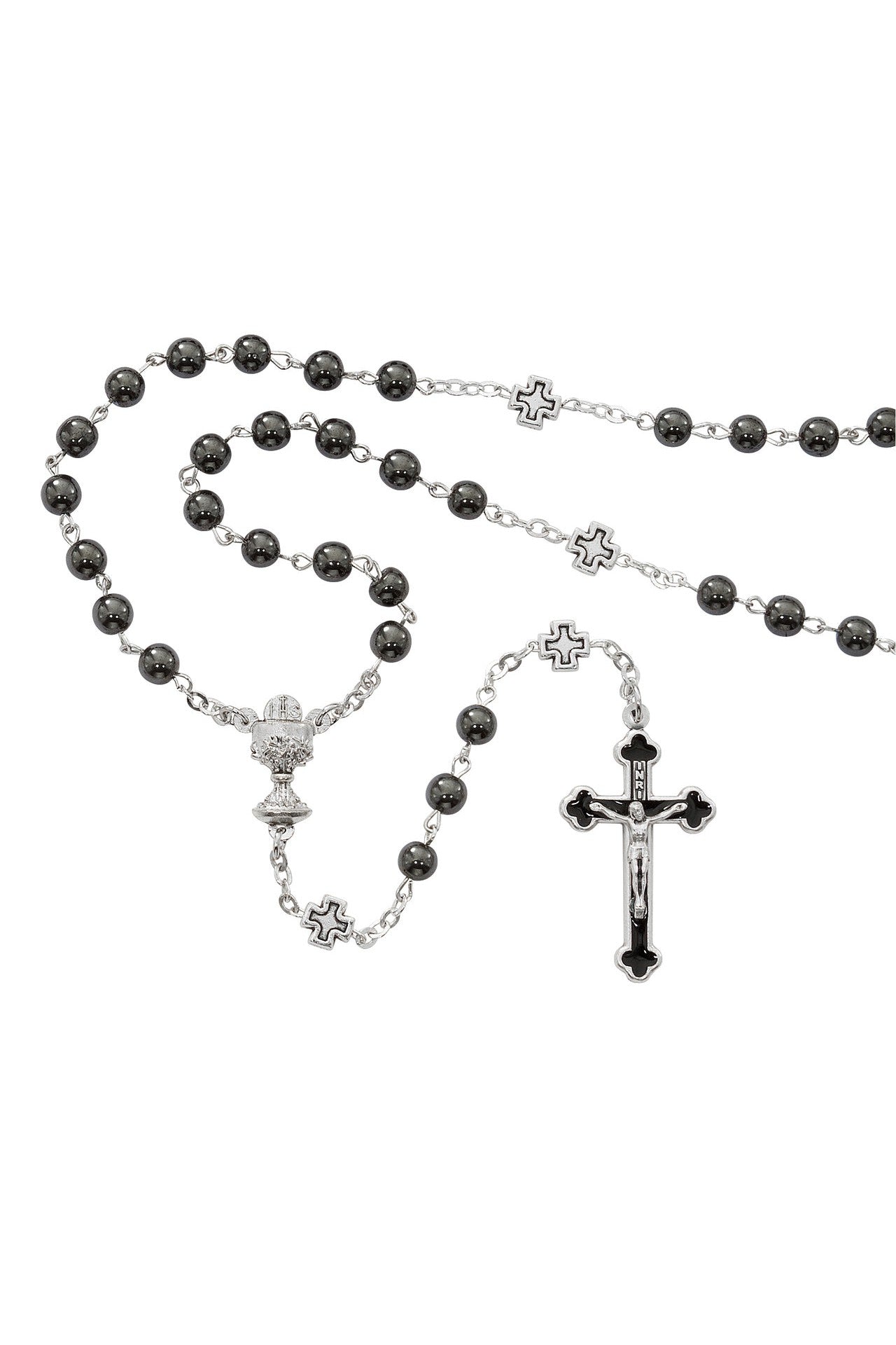 First Communion Rosary - Hematite - UZR670B-Inspirational Gifts-McVan-Michigan Church Supply