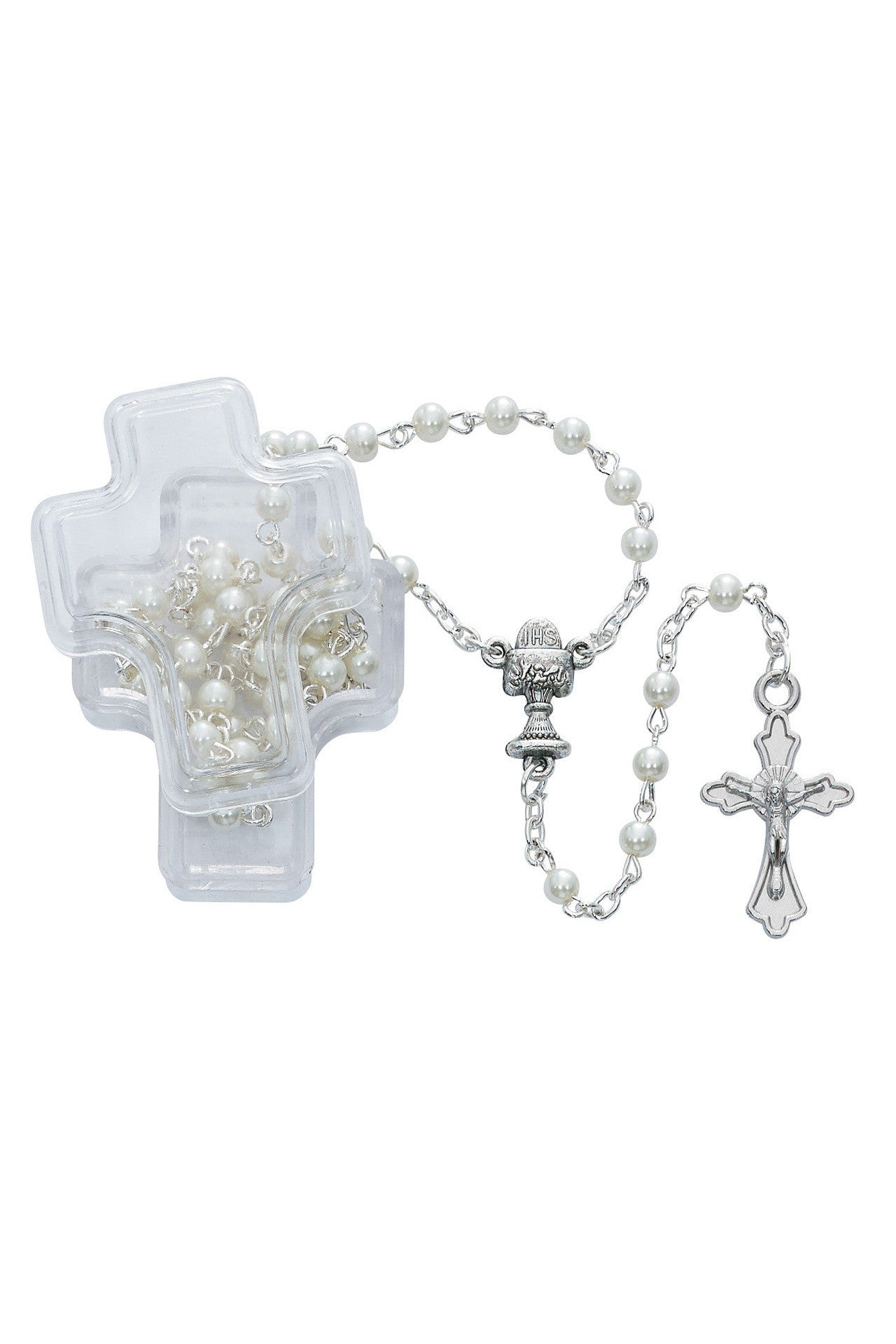 First Communion Rosary w/ Case-Inspirational Gifts-McVan-White Pearl-Michigan Church Supply