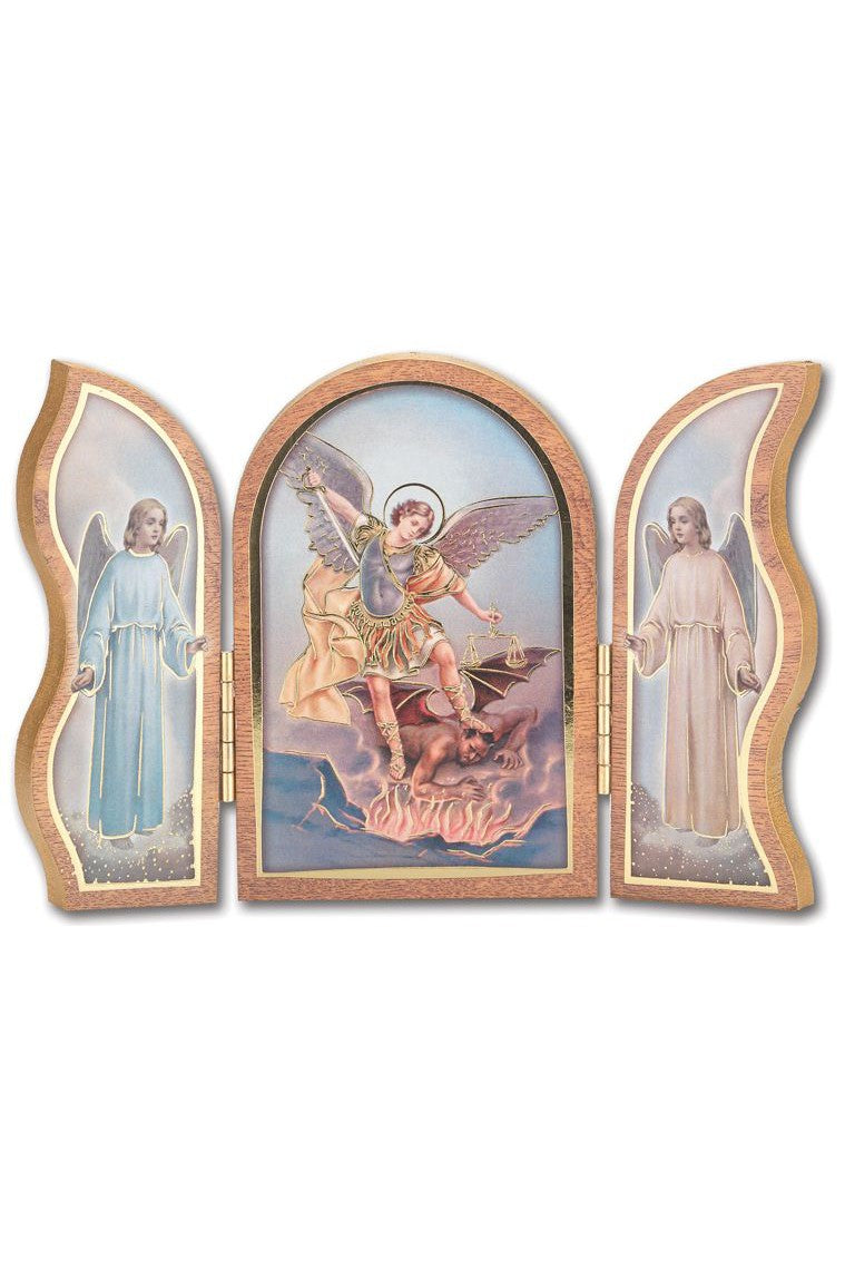 Gold Embossed St Michael Triptych - TA1205330-Inspirational Gifts-Hirten-Michigan Church Supply