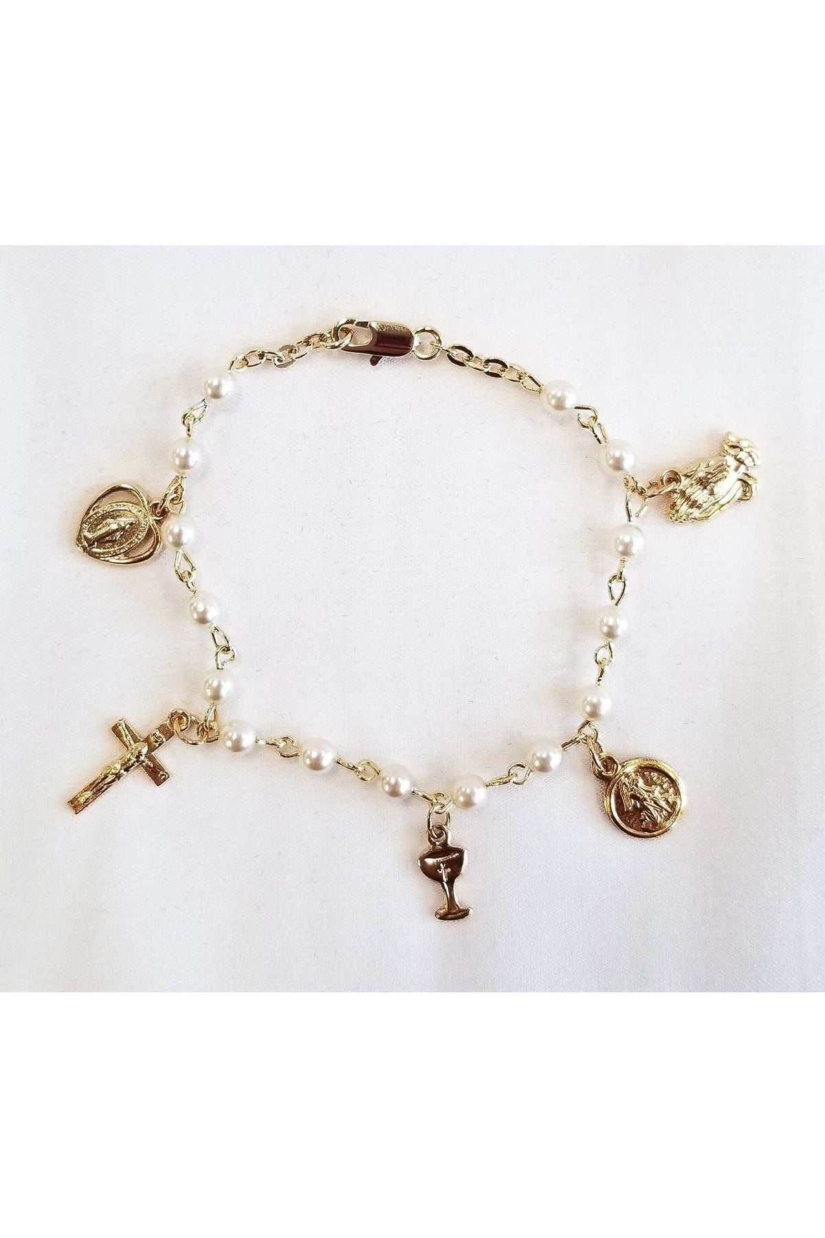 Gold Plated First Communion Charm Bracelet - FNRB3010GPW-Jewelry/Inspirational Gifts-Bliss Mfg-Michigan Church Supply