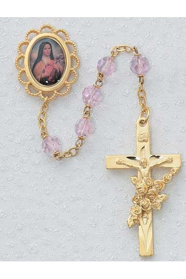 Gold Rose St Therese Rosary - UZ591PF-Inspirational Gifts-McVan-Michigan Church Supply