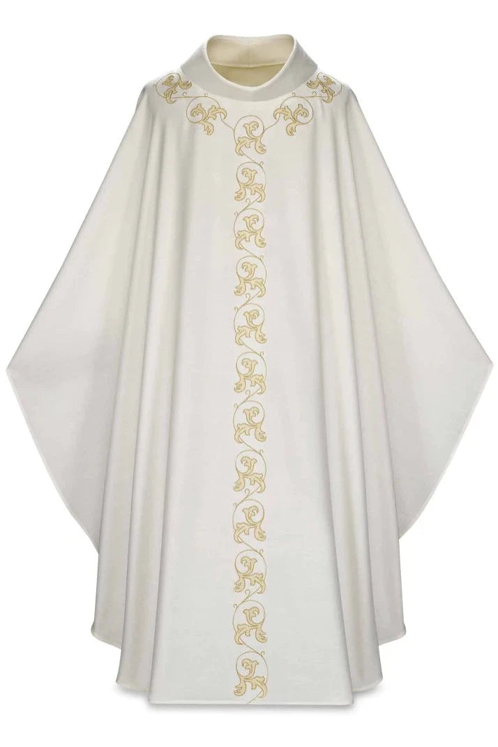 Gothic Chasuble - White - WN5224 / WN5223-Church Life-Art Studio Slabbinck-Roll Collar 4"-Michigan Church Supply