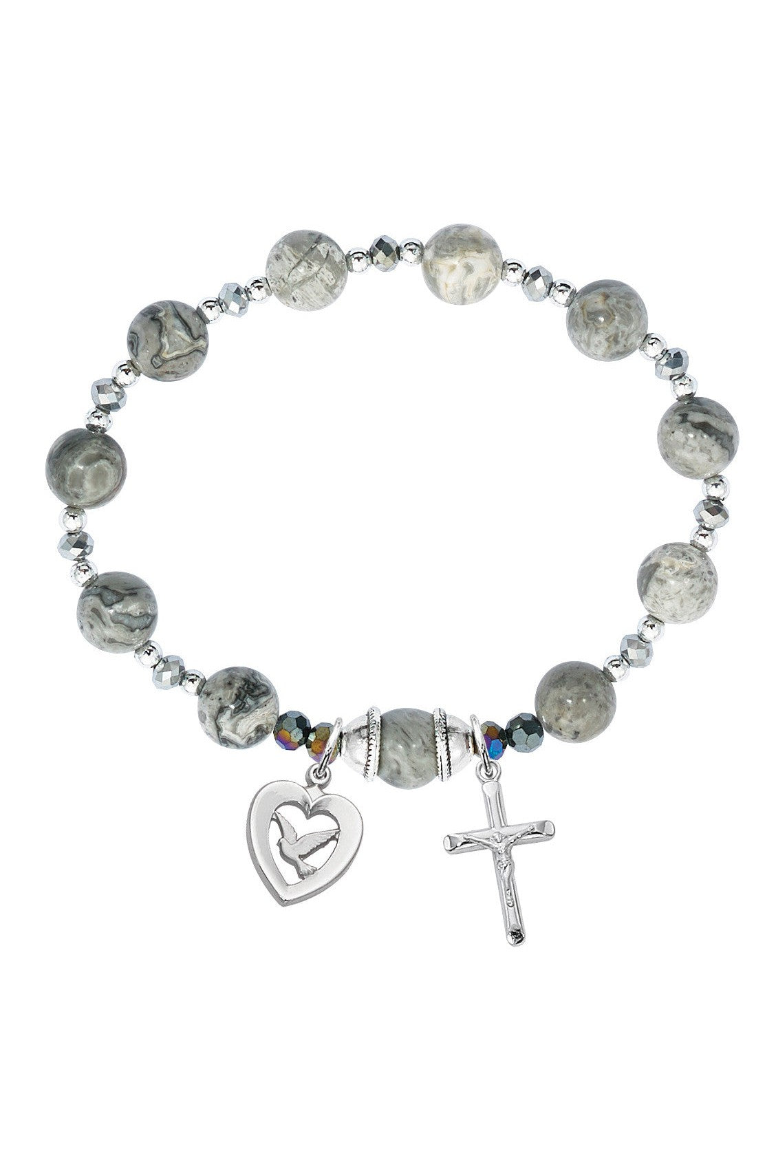 Grey Marble Rosary Bracelet - UZBR238-Inspirational Gifts-McVan-Michigan Church Supply