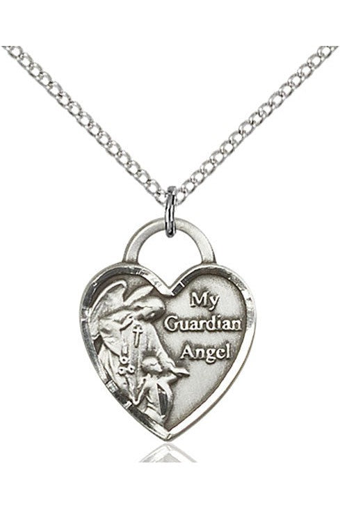 Guardian Angel Heart Medal - FN3202-Jewelry-Bliss Mfg-Sterling Silver-Michigan Church Supply