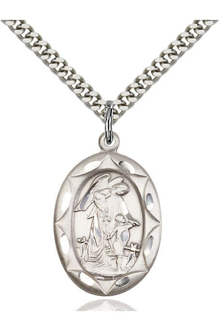 Guardian Angel Medal - FN0801E-Jewelry-Bliss Mfg-Sterling Silver-Michigan Church Supply