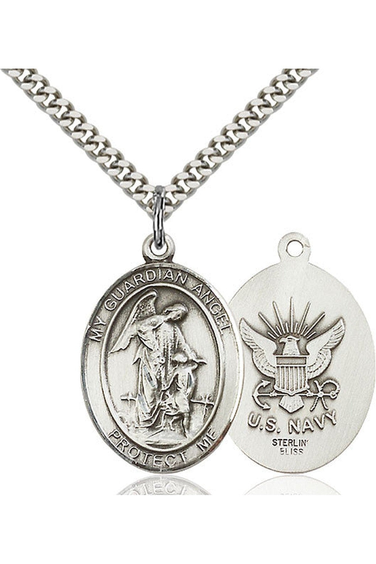 Guardian Angel Medal - FN7118-6-Jewelry-Bliss Mfg-Sterling Silver-Michigan Church Supply