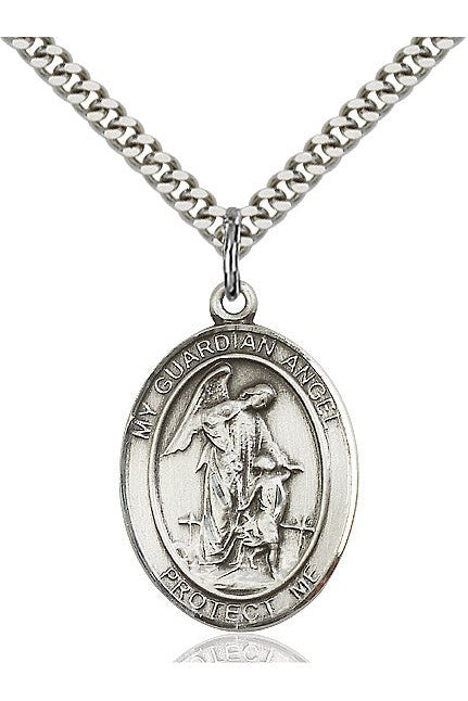 Guardian Angel Medal - FN7118-Jewelry-Bliss Mfg-Sterling Silver-Michigan Church Supply