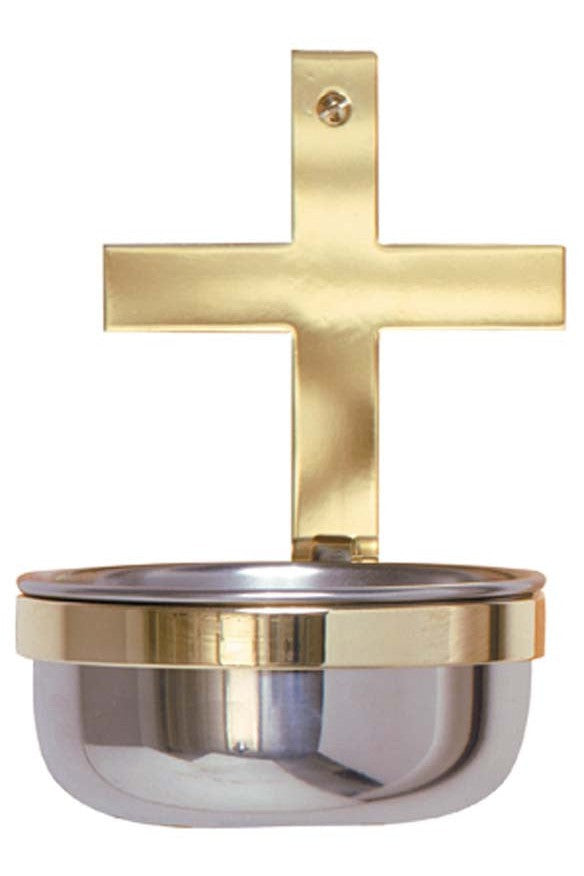 Holy Water Font - MIK249-Church Life-Koley-Mounted on Oak-Michigan Church Supply