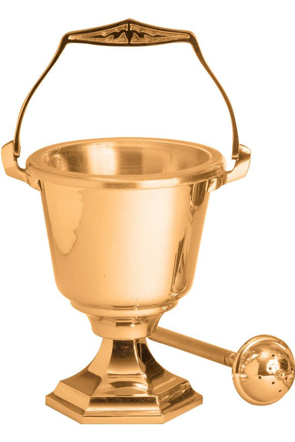 Holy Water Pot with Sprinkler-JL245-29-Church Life-Progressive Bronze-High Polish-Michigan Church Supply