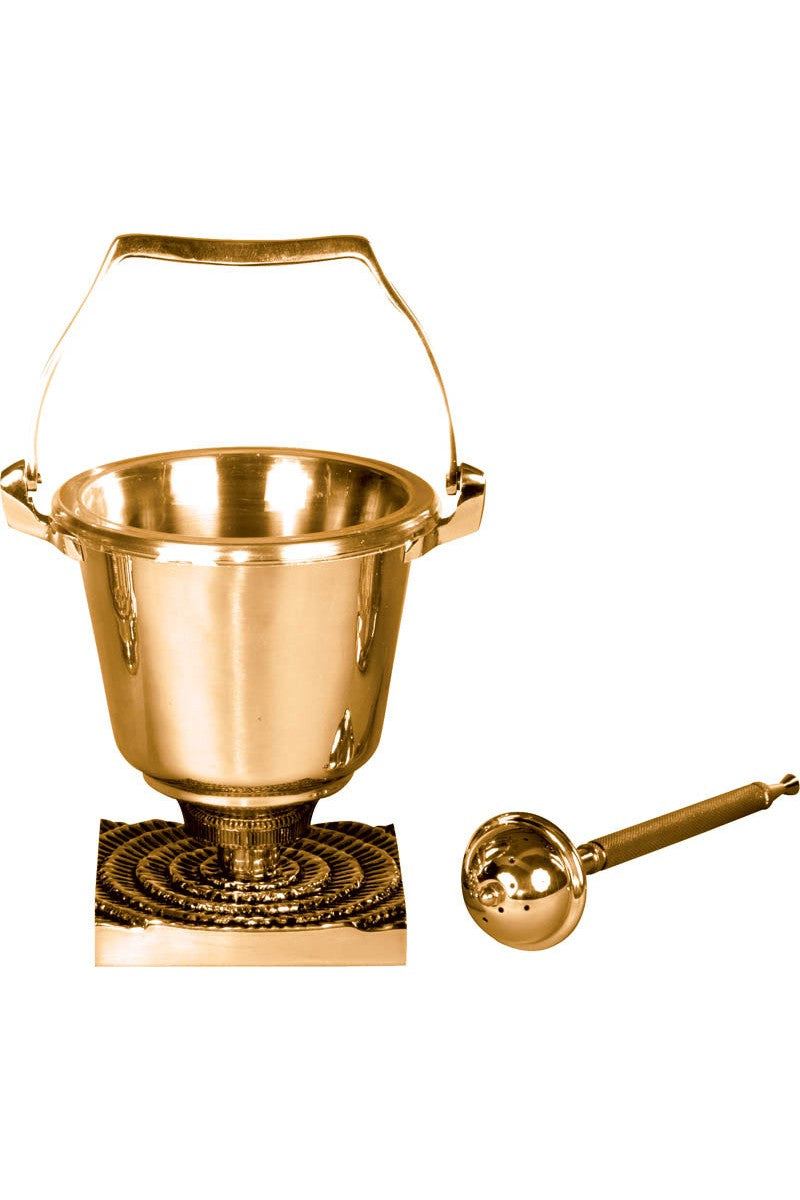 Holy Water Pot with Sprinkler-JL390-29-Church Life-Progressive Bronze-High Polish-Michigan Church Supply