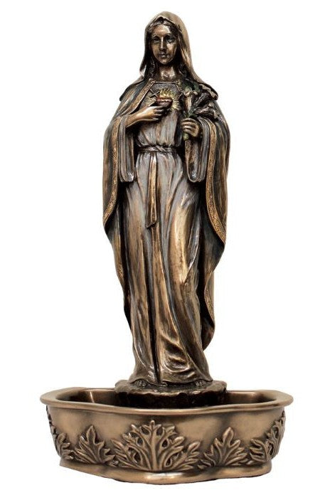 Immaculate Heart of Mary bronze font - ZWSR77864-Inspirational Gifts-Goldscheider of Vienna-Michigan Church Supply