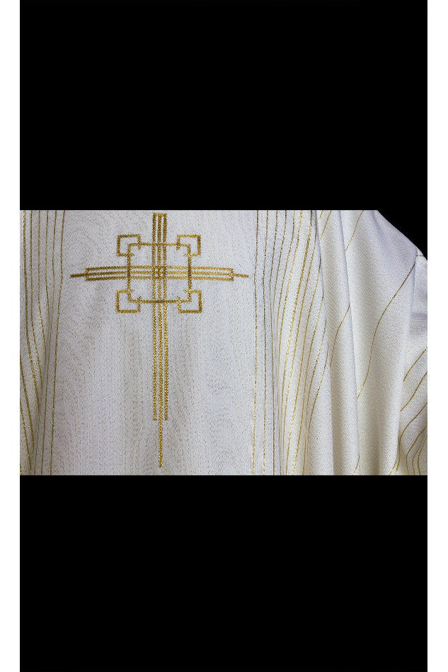 Jacquard Fabric Chasuble with Cross - MK65/002014-Church Life-MCS-MK-White-Michigan Church Supply