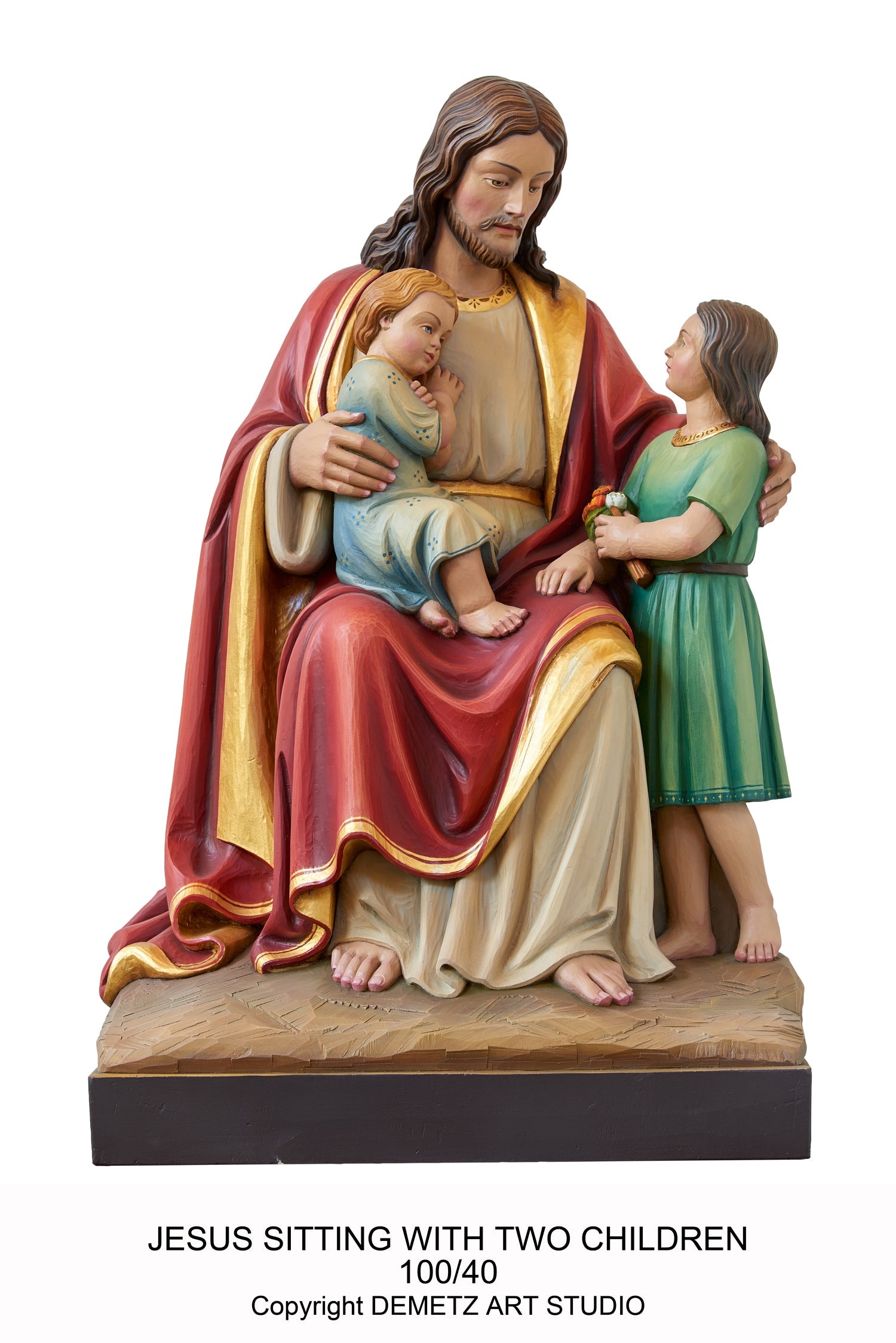 Jesus sitting with two Children - HD10040-Church Life-Demetz-Fiberglass 36"-Michigan Church Supply