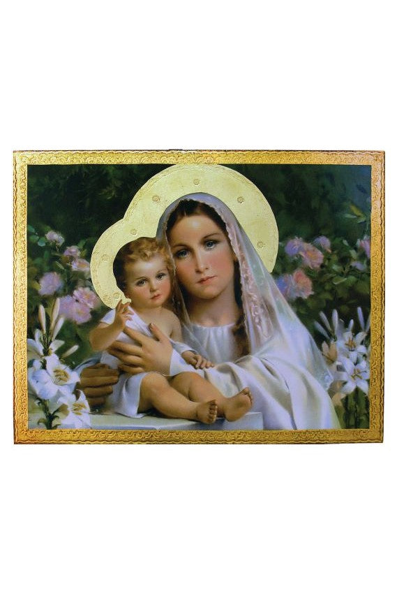 Madonna & Child with Lillies plaque - ZWL115285-Goldscheider of Vienna-Michigan Church Supply