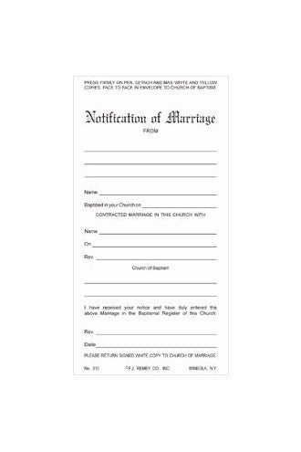 Marriage Notification Certificate-OA310-Church Life-FJ Remey-Michigan Church Supply