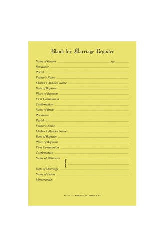 Marriage Register Blanks-OA311-Church Life-FJ Remey-Michigan Church Supply