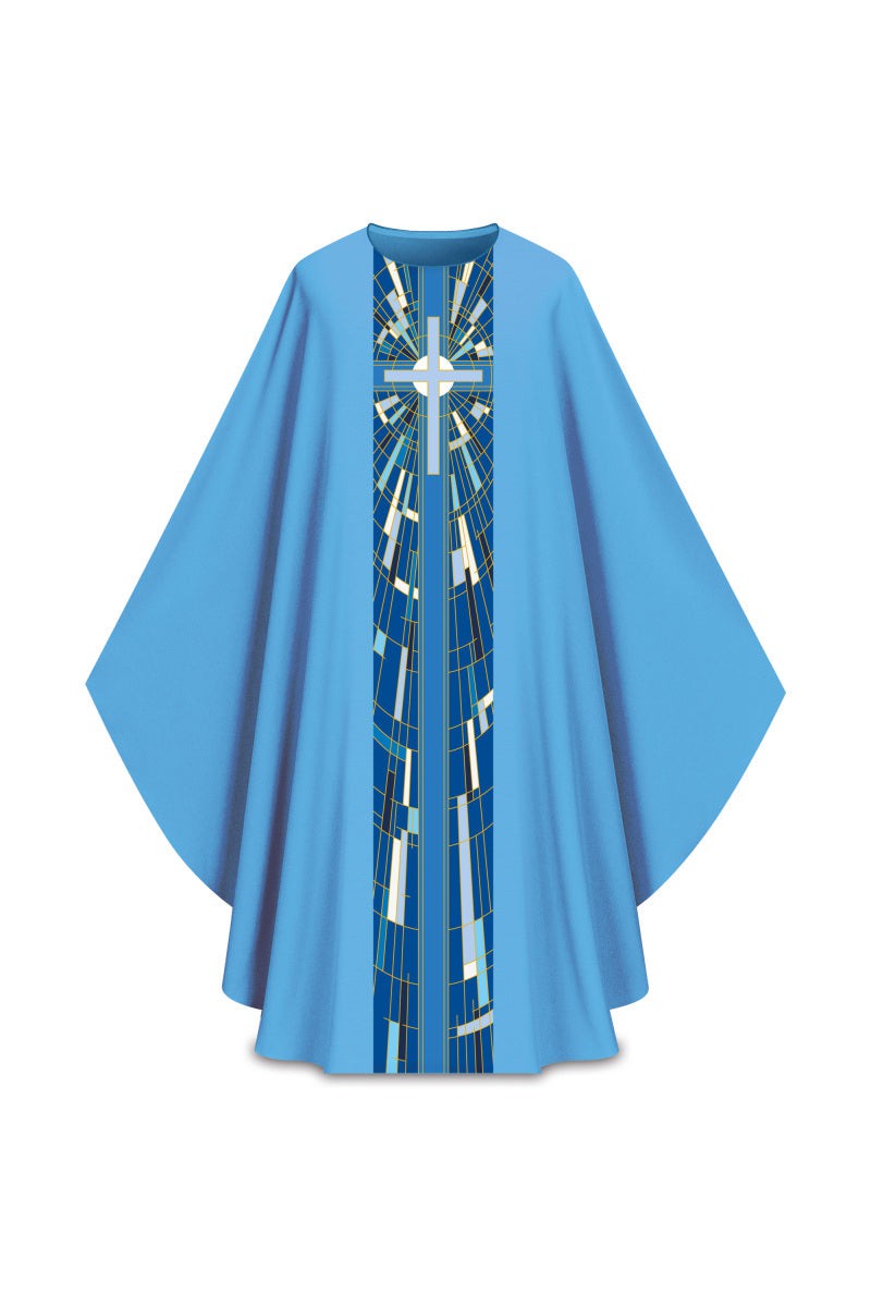 Modern Cross Chasuble - Blue - WN7510C-Church Life-Art Studio Slabbinck-Michigan Church Supply