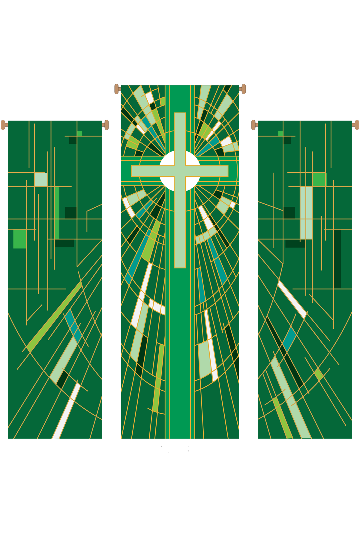 Modern Cross Green 3 Piece Banner Set - WN766-75079-Church Life-Art Studio Slabbinck-Michigan Church Supply