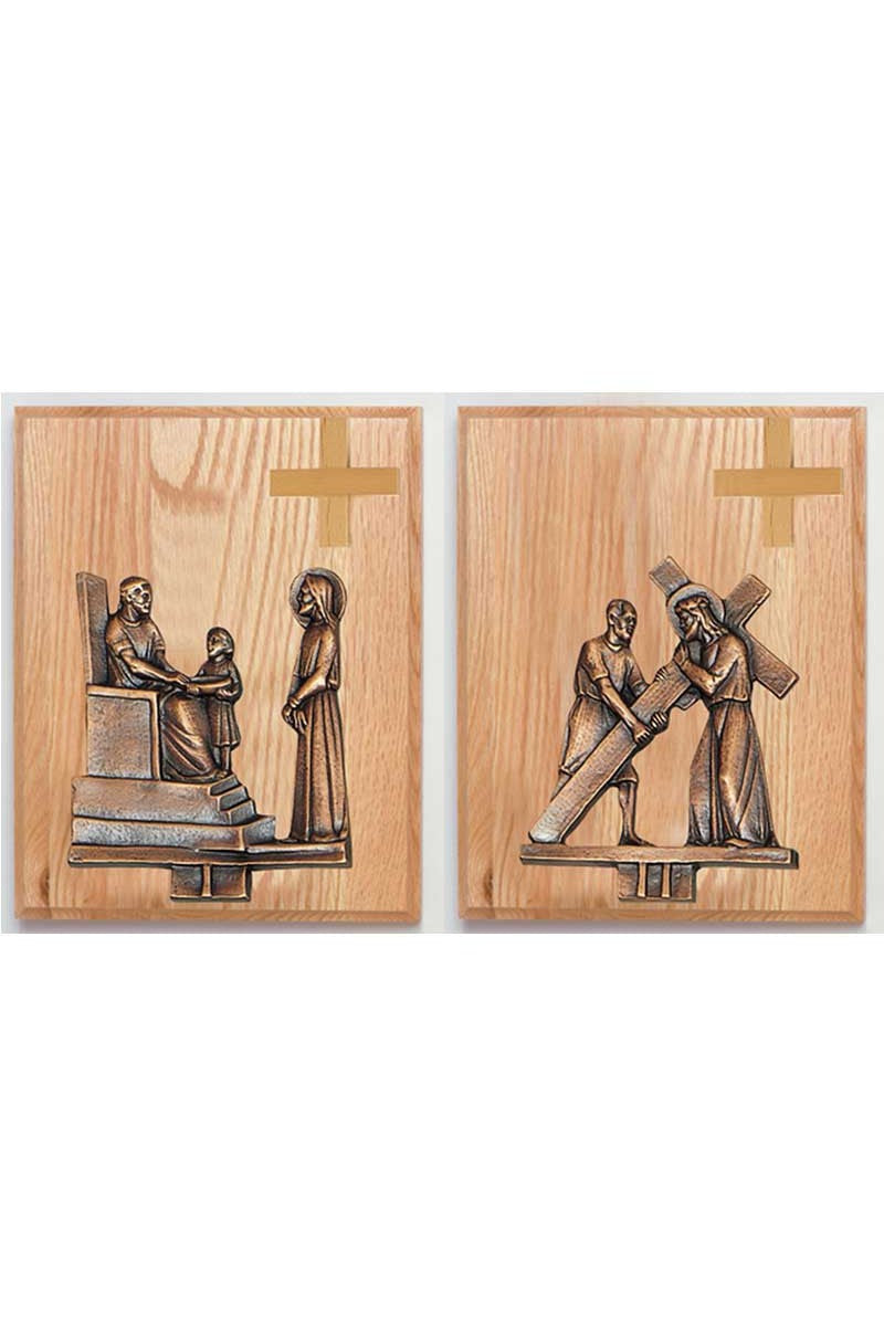 Mounted Stations of the Cross - MIK379-Church Life-Koley-24k Gold Plated-Oak-Michigan Church Supply