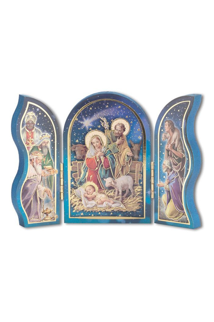 Nativity with Lamb Wood Triptych - TA1205806-Hirten-Michigan Church Supply