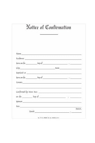 Notice of Confirmation Certificate-OA174-Church Life-FJ Remey-Michigan Church Supply