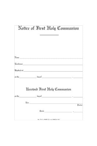 Notice of First Communion Certificate-OA179-Church Life-FJ Remey-Michigan Church Supply