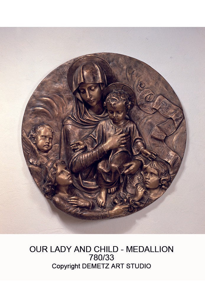 Our Lady with Child - Medallion - HD78033-Church Life-Demetz-Fiberglass 24"-Michigan Church Supply