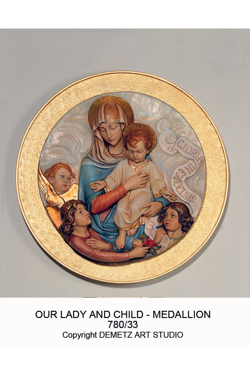 Our Lady with Child - Medallion - HD78033-Church Life-Demetz-Fiberglass 24"-Michigan Church Supply