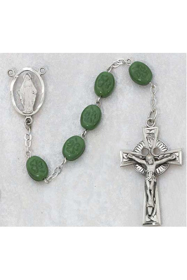 Oval Green Shamrock Rosary - UZ120DF-Inspirational Gifts-McVan-Michigan Church Supply