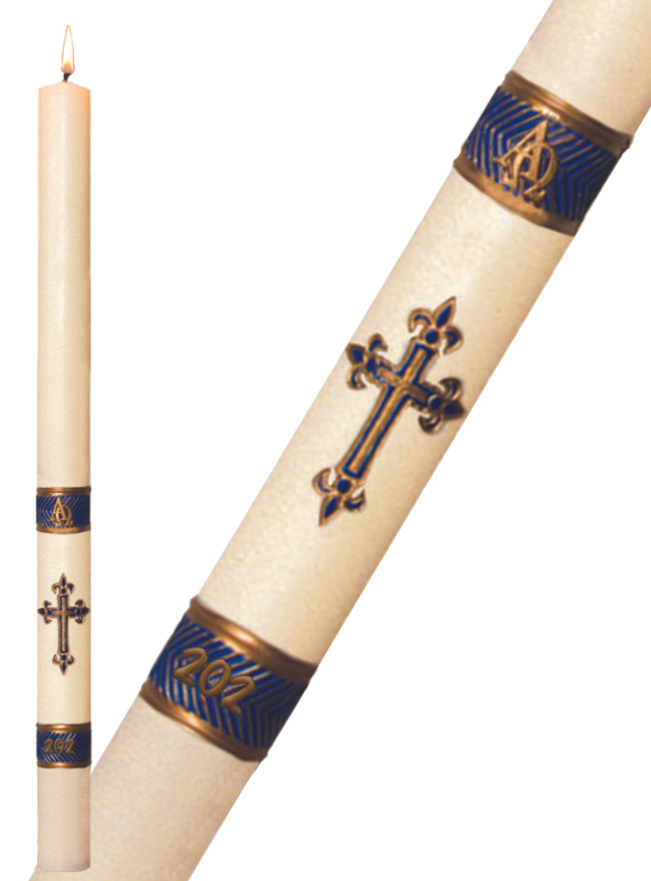 Paschal Candle - Blue Fleur de Lis-Church Life-Dadant-1-1/2" x 34"-Michigan Church Supply