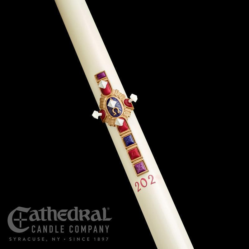 Paschal Candle - Christ Victorious-Church Life-Cathedral Candle-1-1/2" x 34" - GG80602001-Michigan Church Supply