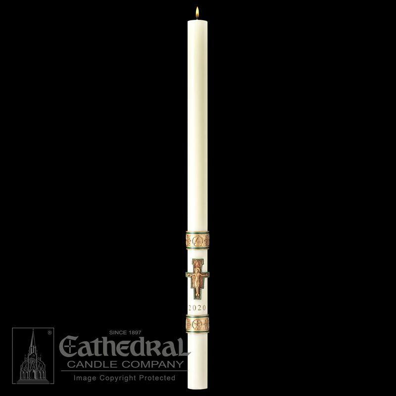 Paschal Candle - Cross St. Francis-Church Life-Cathedral Candle-1-1/2" x 34" - GG80865020-Michigan Church Supply