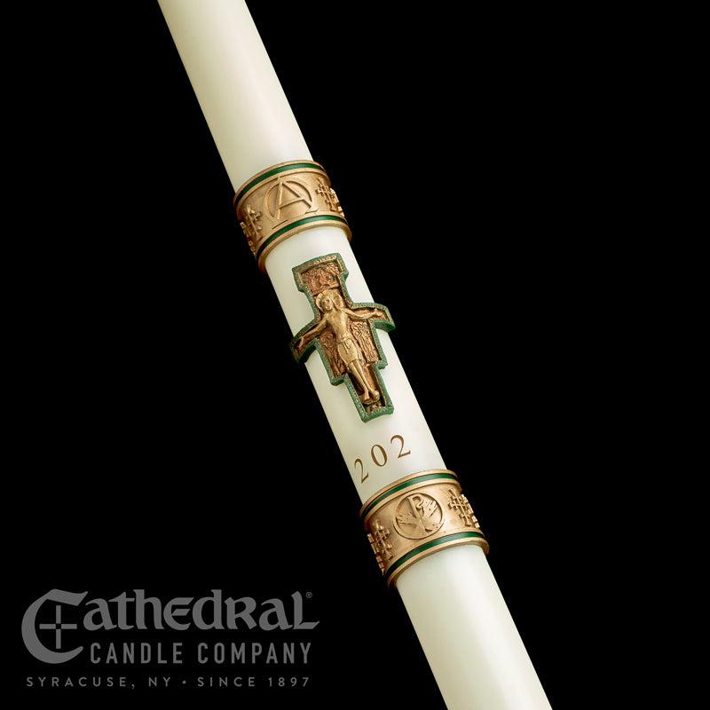 Paschal Candle - Cross St. Francis-Church Life-Cathedral Candle-1-1/2" x 34" - GG80865020-Michigan Church Supply