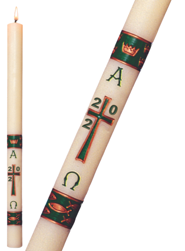 Paschal Candle - Green Gloria-Church Life-Dadant-1-1/2" x 34"-Michigan Church Supply