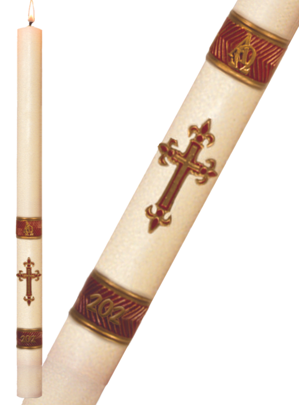 Paschal Candle - Red Fleur de Lis-Church Life-Dadant-1-1/2" x 34"-Michigan Church Supply