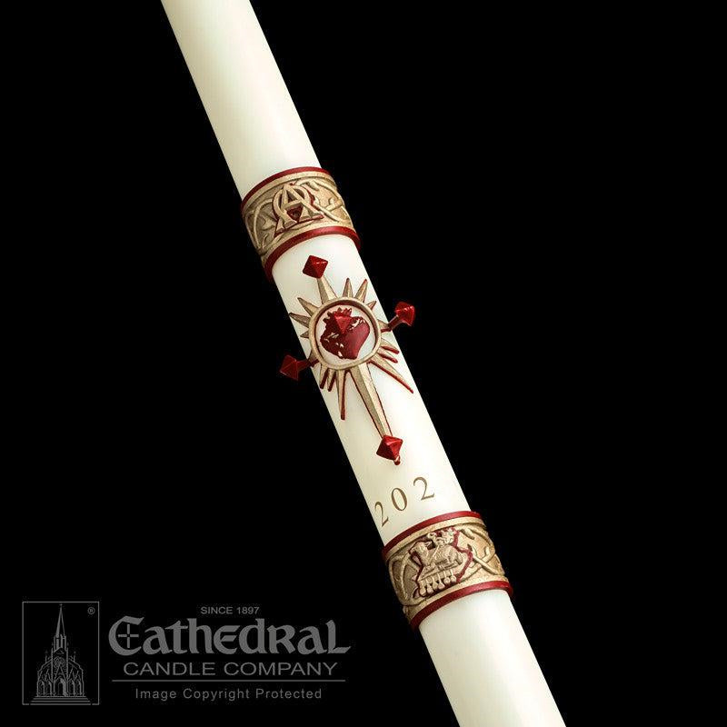 Paschal Candle - Sacred Heart-Church Life-Cathedral Candle-1-1/2" x 34" - GG80863020-Michigan Church Supply