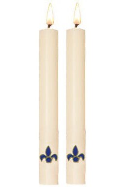 Paschal Side Candles - Blue Fleur De Lis Sold As Pair-Church Life-Dadant-1-1/2" x 12"-Michigan Church Supply