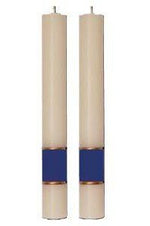 Paschal Side Candles - Dark Blue Gloria Sold As Pair-Church Life-Dadant-1-1/2" x 12"-Michigan Church Supply